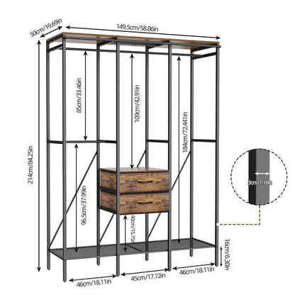 Fin Xxl Heavy Duty Wardrobe With 2 Drawers Bedroom Storage Hanging Bar Clothes Rail