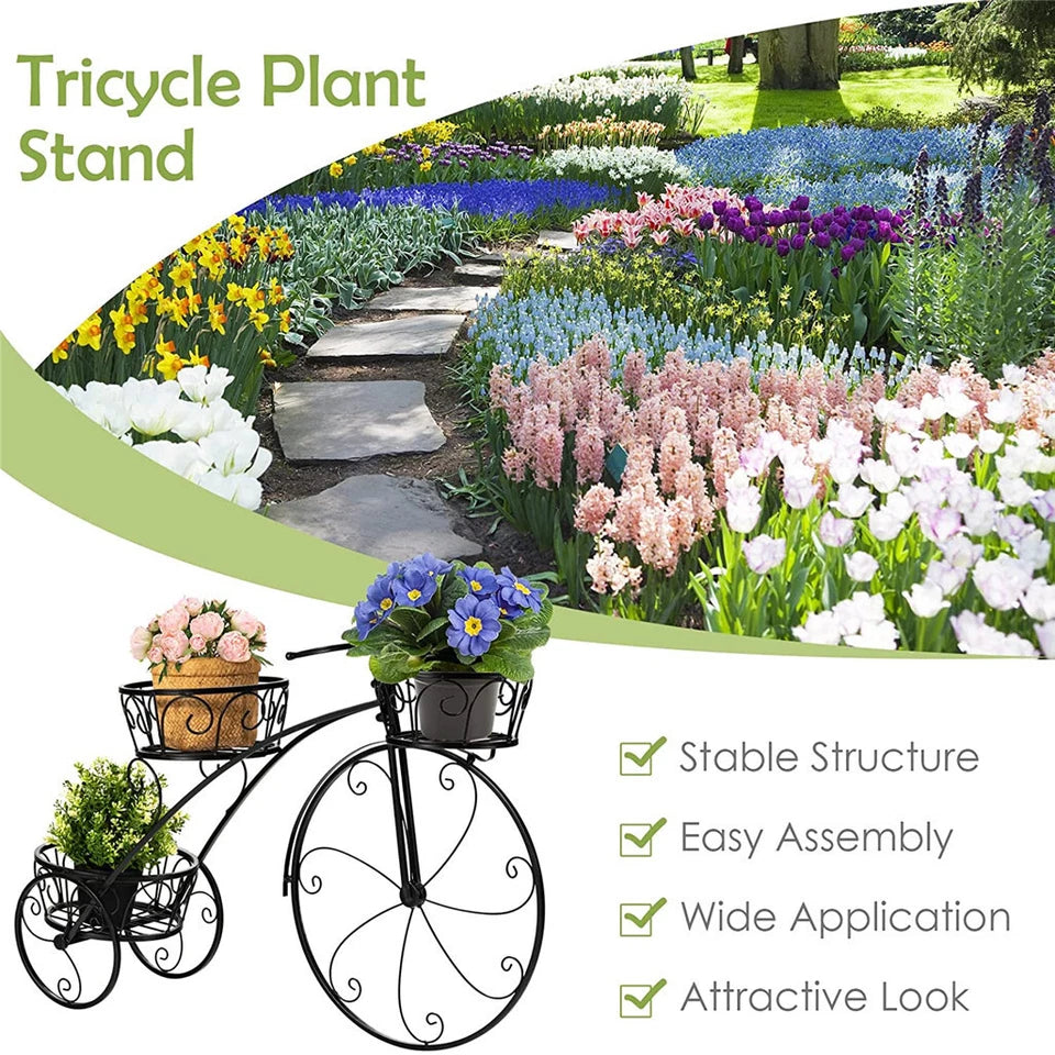 Metal Bicycle Flower Pot Stand for Patio & Garden