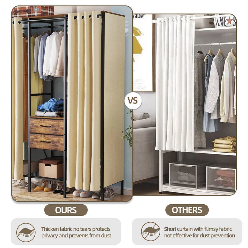 Fin Xxl Heavy Duty Wardrobe With 2 Drawers Bedroom Storage Hanging Bar Clothes Rail
