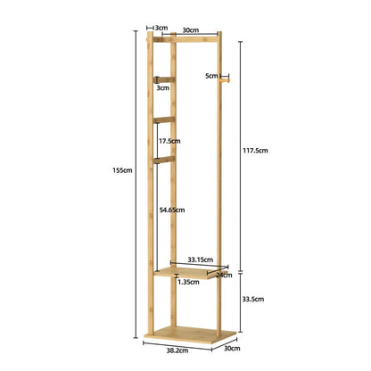 Premium Bamboo Corner Coat Stand with Garment Shelf