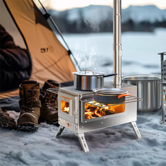 7-Pipe Portable Wood Burning Camping Stove â€” Outdoor & Backyard