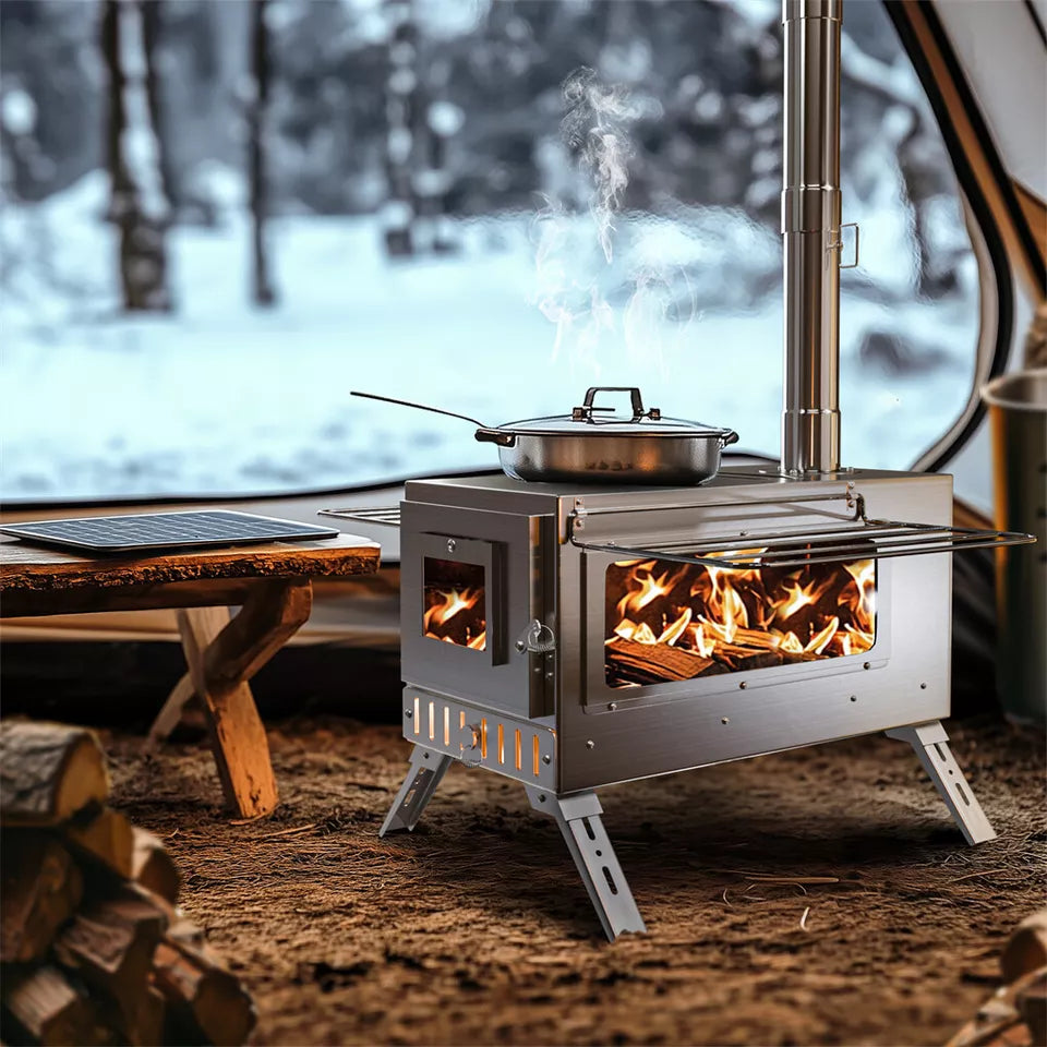 7-Pipe Portable Wood Burning Camping Stove â€” Outdoor & Backyard