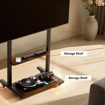 Rolling TV stand with storage shelves for home and office