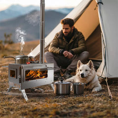 7-Pipe Portable Wood Burning Camping Stove â€” Outdoor & Backyard