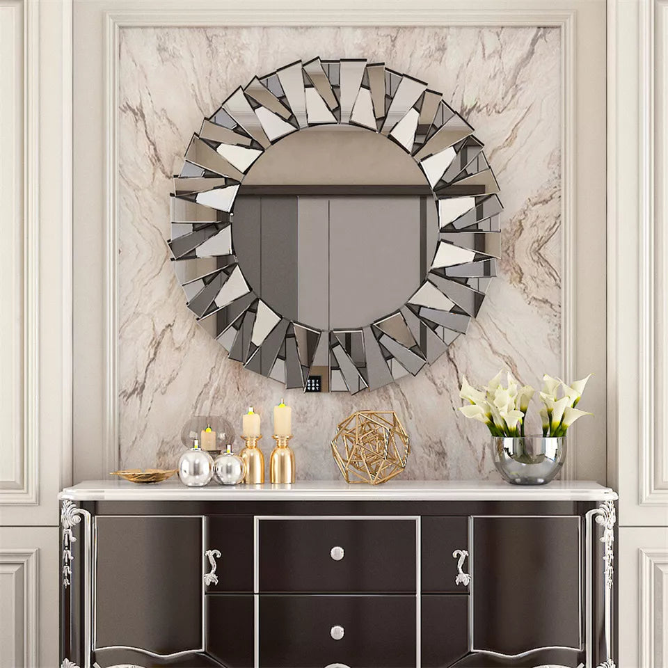 Sunburst mirror styled in an entryway