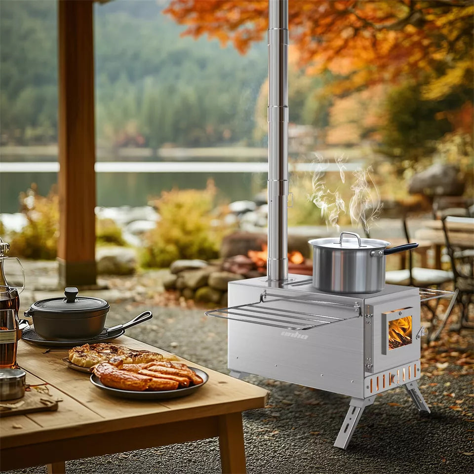 7-Pipe Portable Wood Burning Camping Stove â€” Outdoor & Backyard