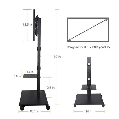Rolling Trolley TV Floor Stand Portable Television w /Swivel VESA Bracket 32-70"