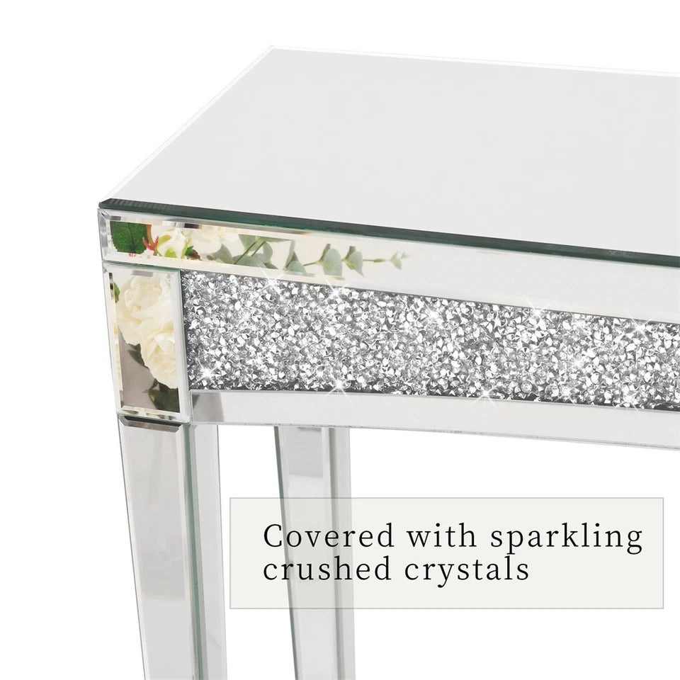 Modern silver entryway table with sparkling diamond design
