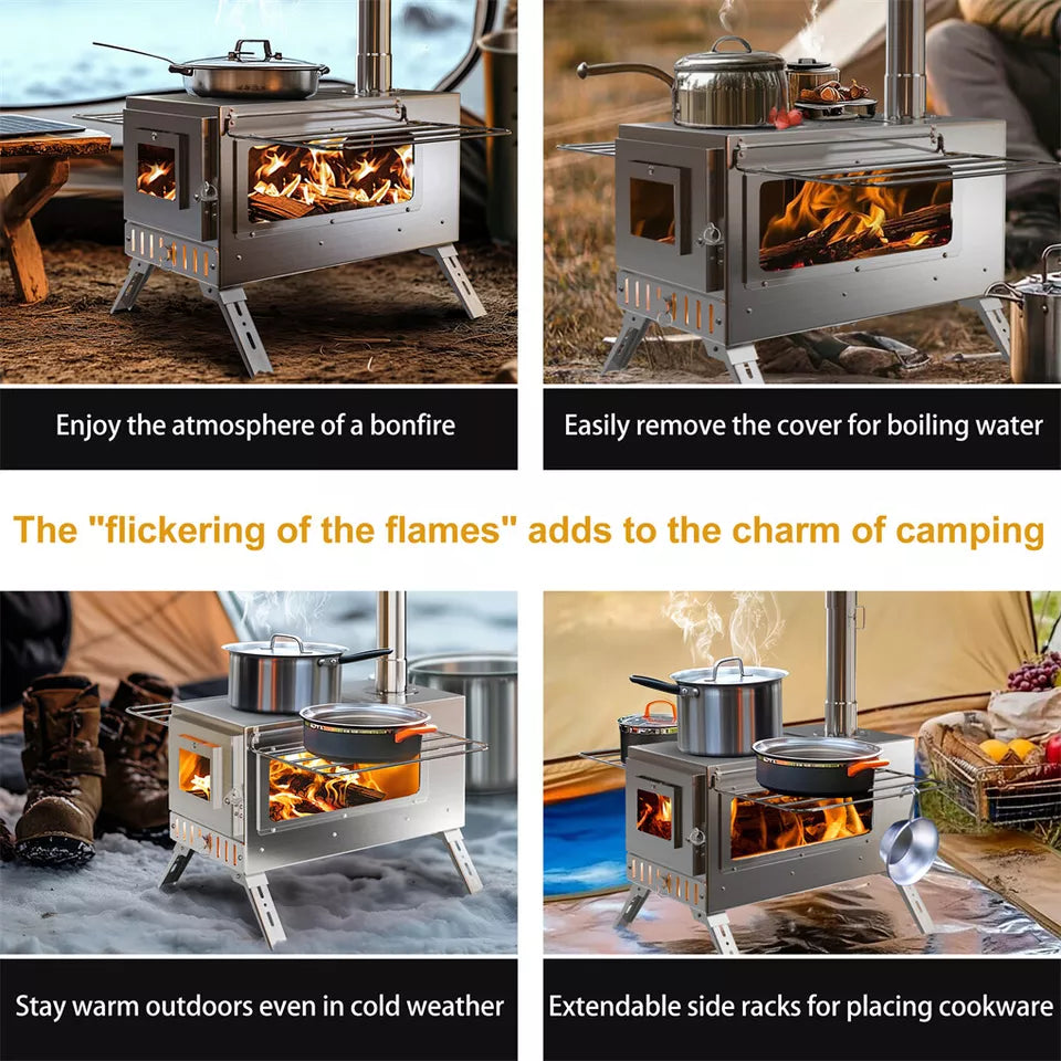 7-Pipe Portable Wood Burning Camping Stove â€” Outdoor & Backyard