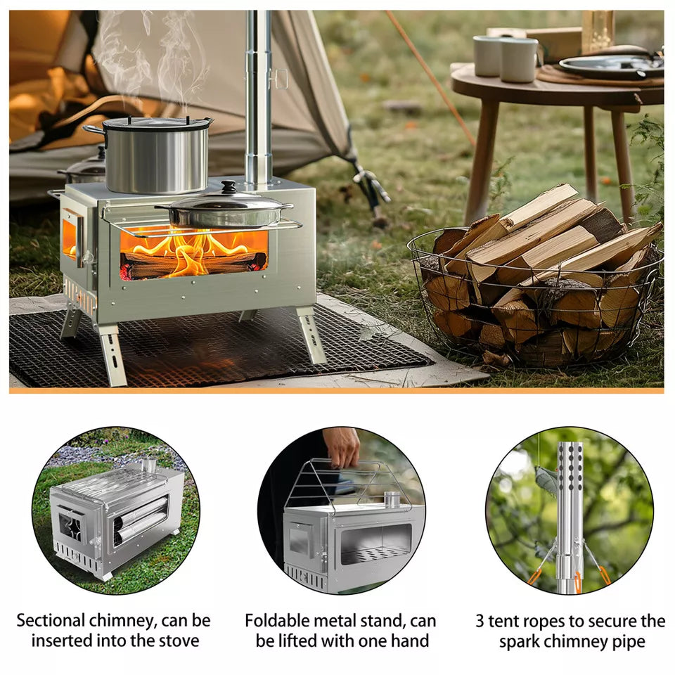 7-Pipe Portable Wood Burning Camping Stove â€” Outdoor & Backyard