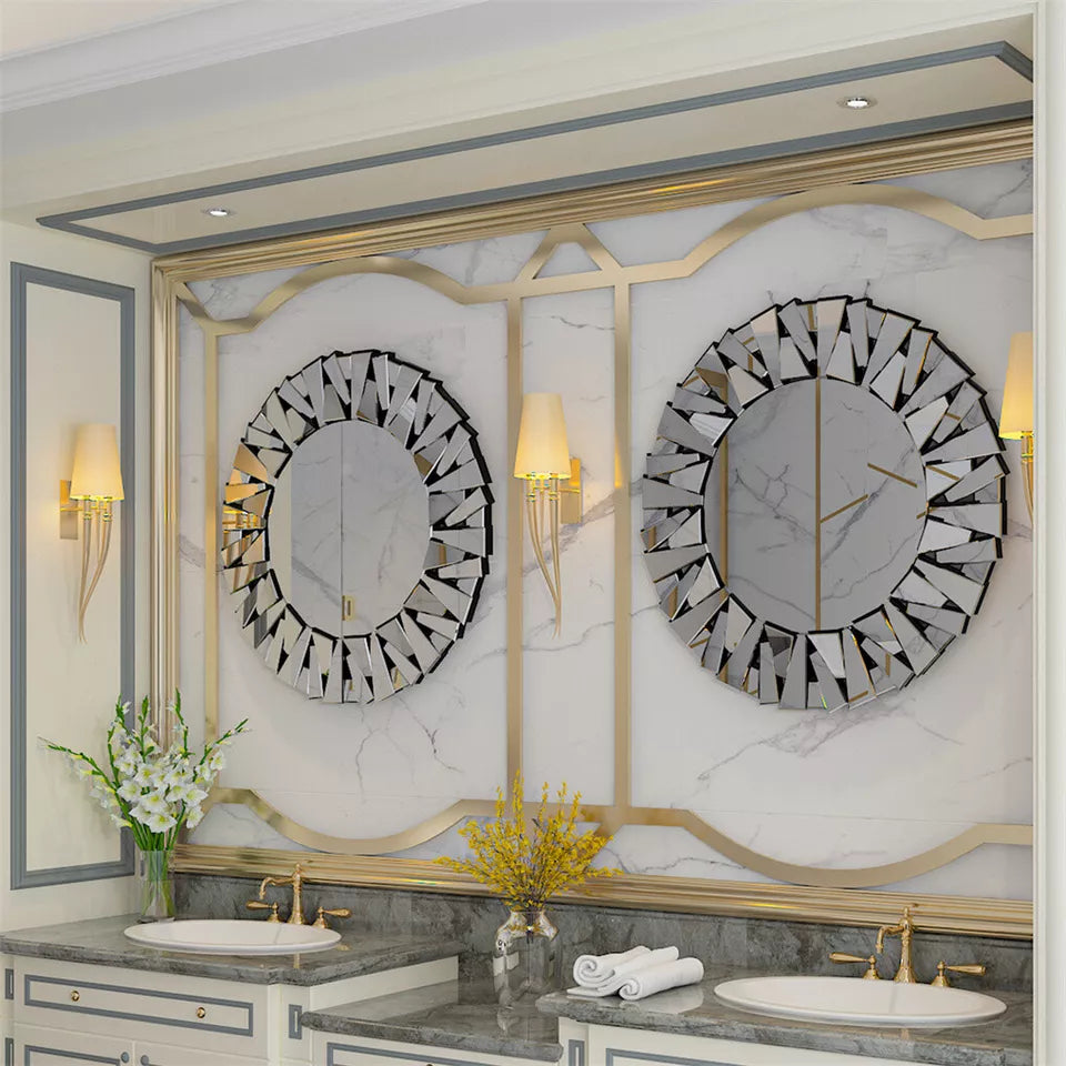 Silver decorative wall mirror close view