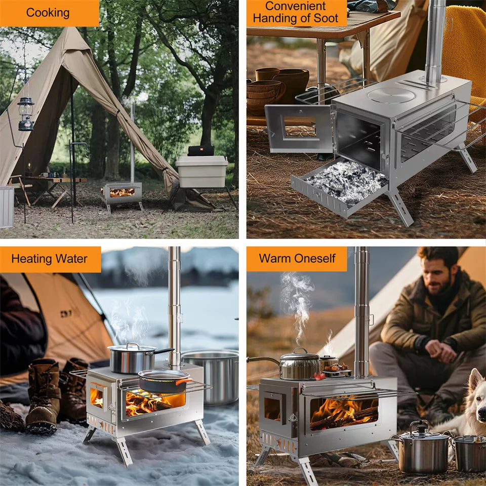 7-Pipe Portable Wood Burning Camping Stove â€” Outdoor & Backyard