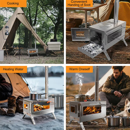 7-Pipe Portable Wood Burning Camping Stove â€” Outdoor & Backyard