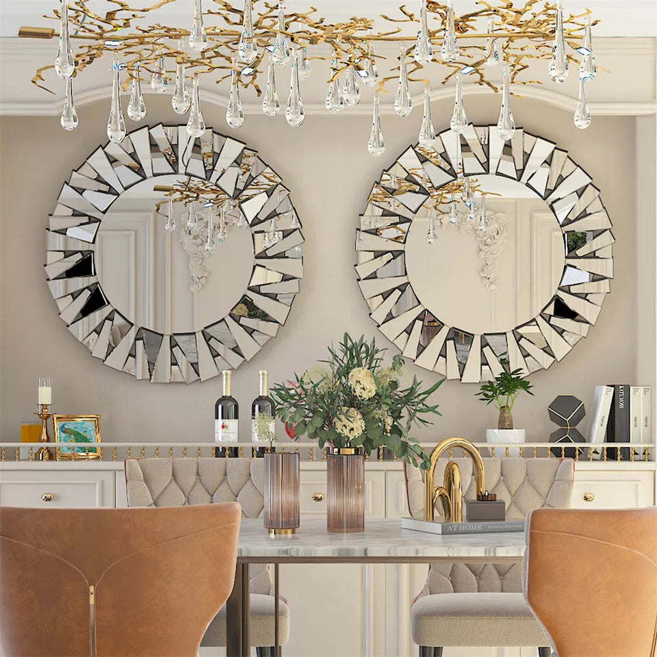 Clear glass sunburst mirror frame detail