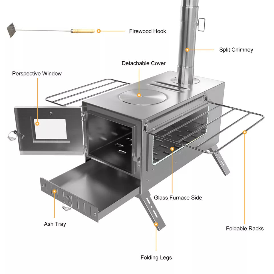 7-Pipe Portable Wood Burning Camping Stove â€” Outdoor & Backyard