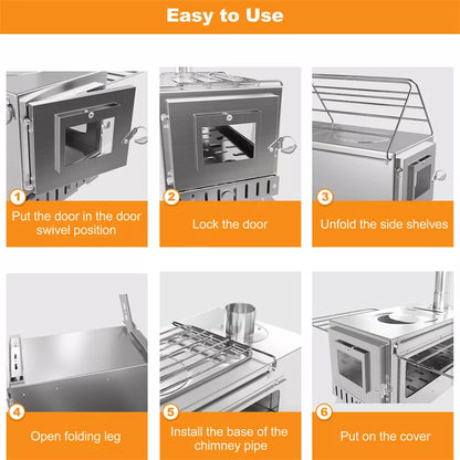7-Pipe Portable Wood Burning Camping Stove â€” Outdoor & Backyard