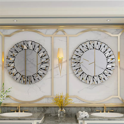 Round silver mirror with irregular glass frame