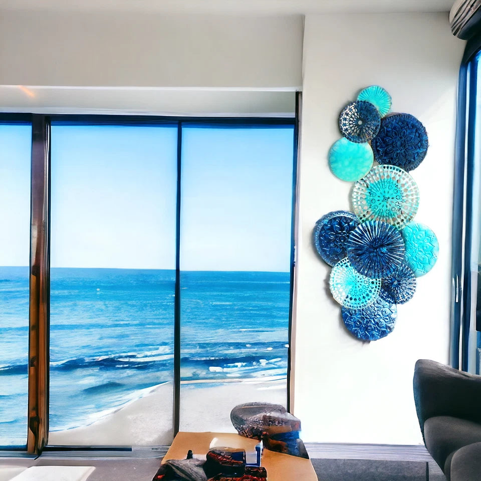 3D multi-circle metal wall décor with ocean-inspired style