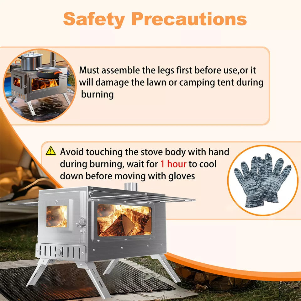 7-Pipe Portable Wood Burning Camping Stove â€” Outdoor & Backyard