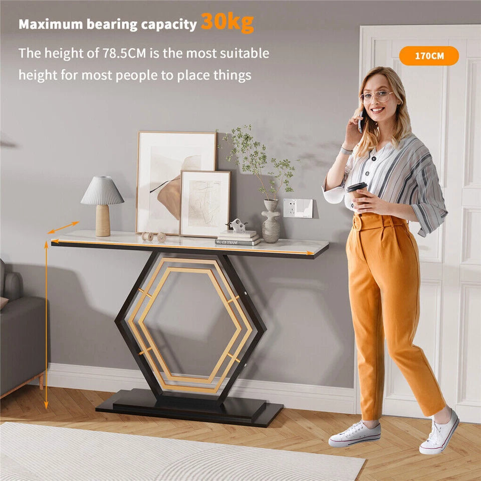 Geometric gold and black console table, dimensions