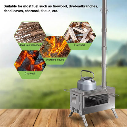 7-Pipe Portable Wood Burning Camping Stove â€” Outdoor & Backyard