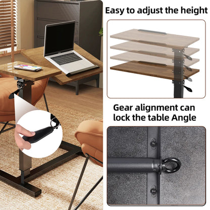 Contemporary adjustable laptop desk with walnut tabletop