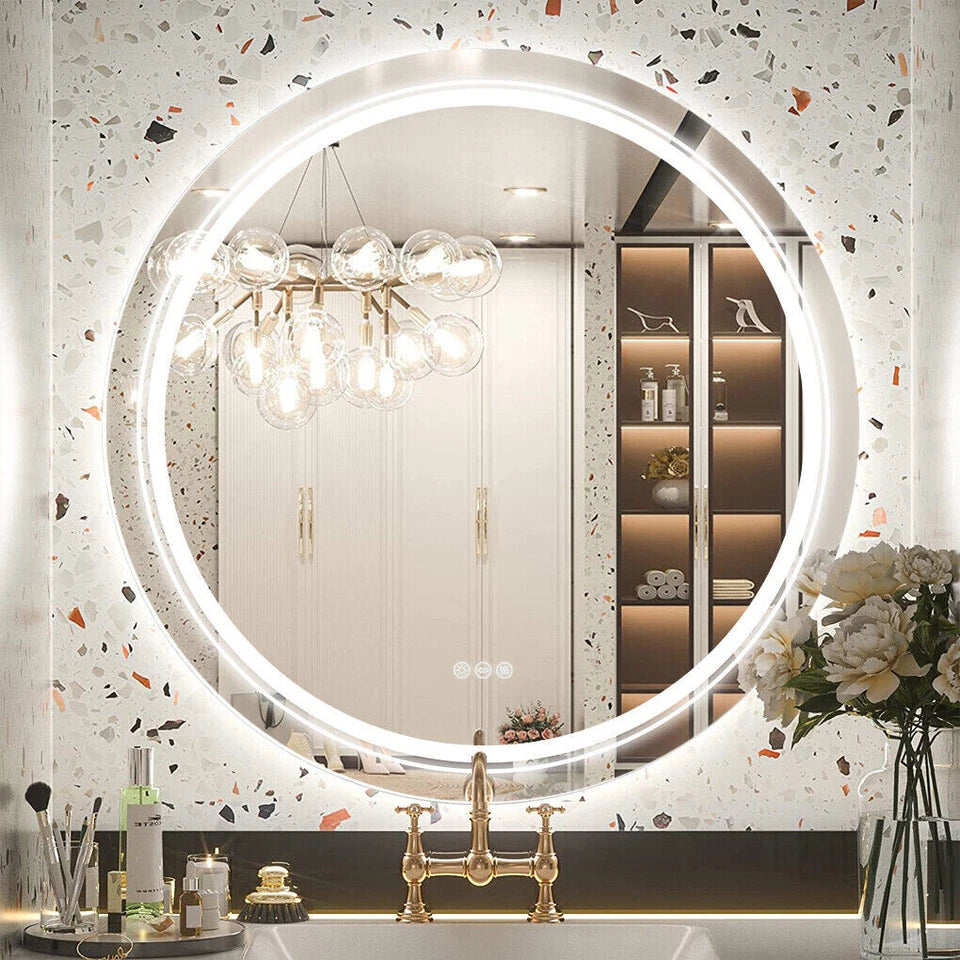Modern touchscreen LED mirror with memory feature