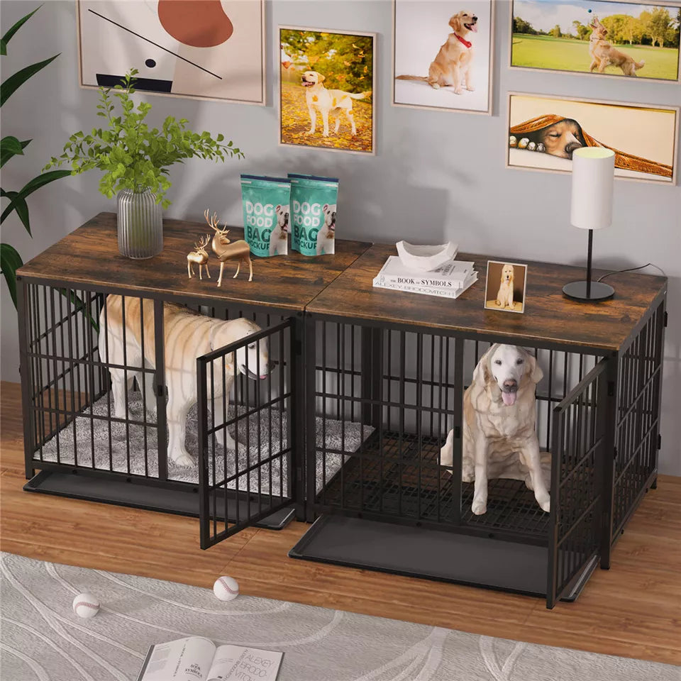 Heavy Duty Wooden Dog Crate End Table with Tray(XL)