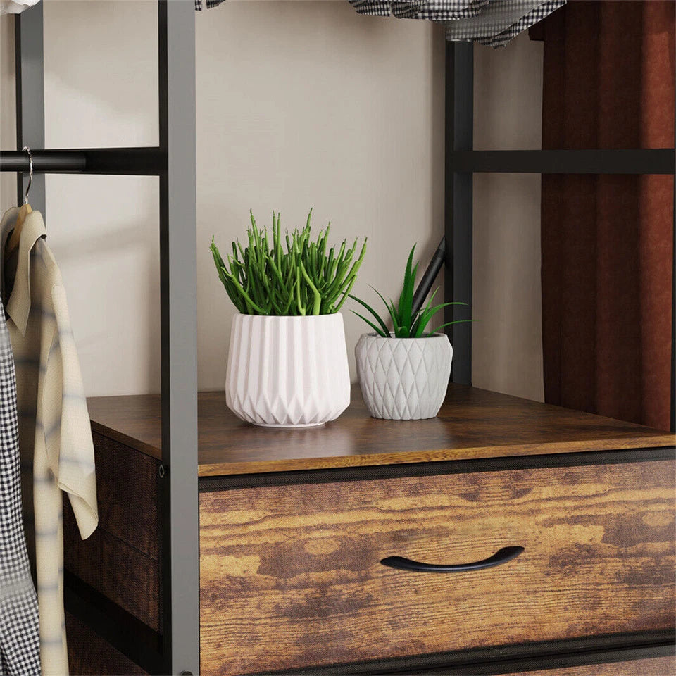 Fin Xxl Heavy Duty Wardrobe With 2 Drawers Bedroom Storage Hanging Bar Clothes Rail