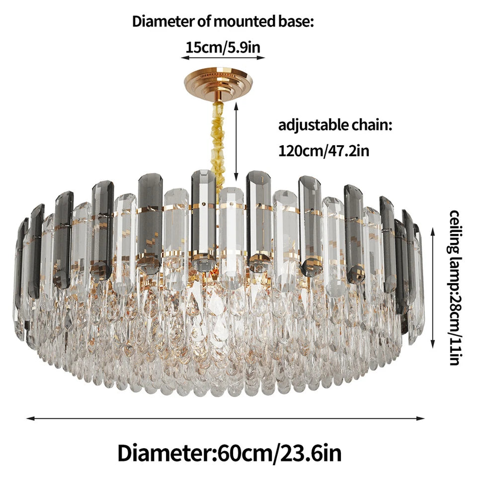 P&P Gold And Grey Smoky Crystal Chandelier With 10 E14 LED Lights And Adjustable Height