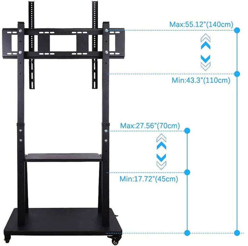 Heavy duty floor TV stand, height adjustment