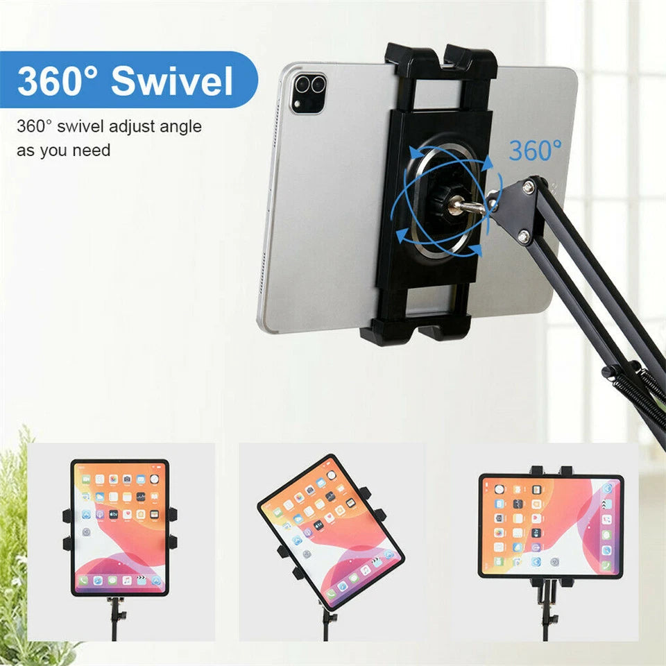 Adjustable mobile and tablet tripod holder with rotating clamp