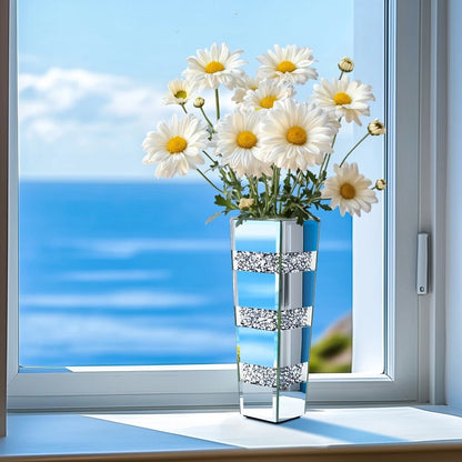 P&P Silver Diamond Inlaid Table Vase, Modern Decorative Centerpiece for Home