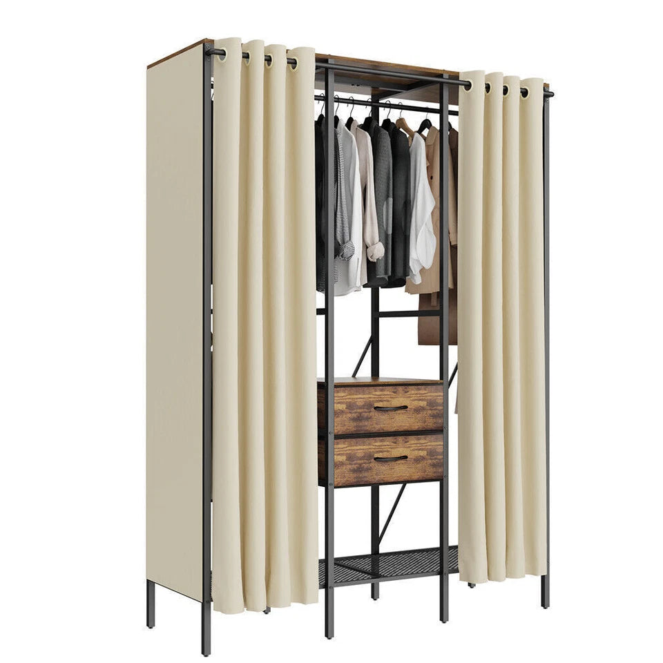 Fin Xxl Heavy Duty Wardrobe With 2 Drawers Bedroom Storage Hanging Bar Clothes Rail