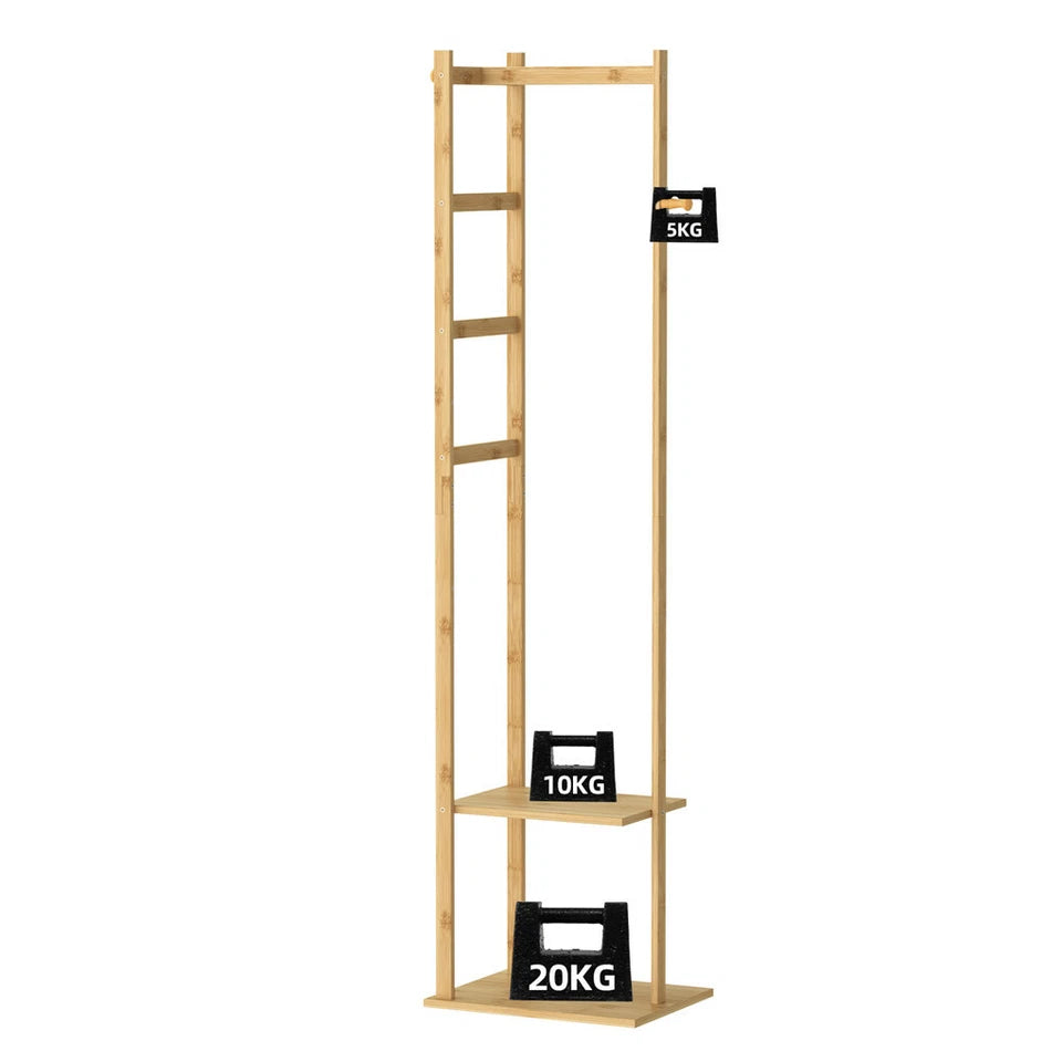 Premium Bamboo Corner Coat Stand with Garment Shelf
