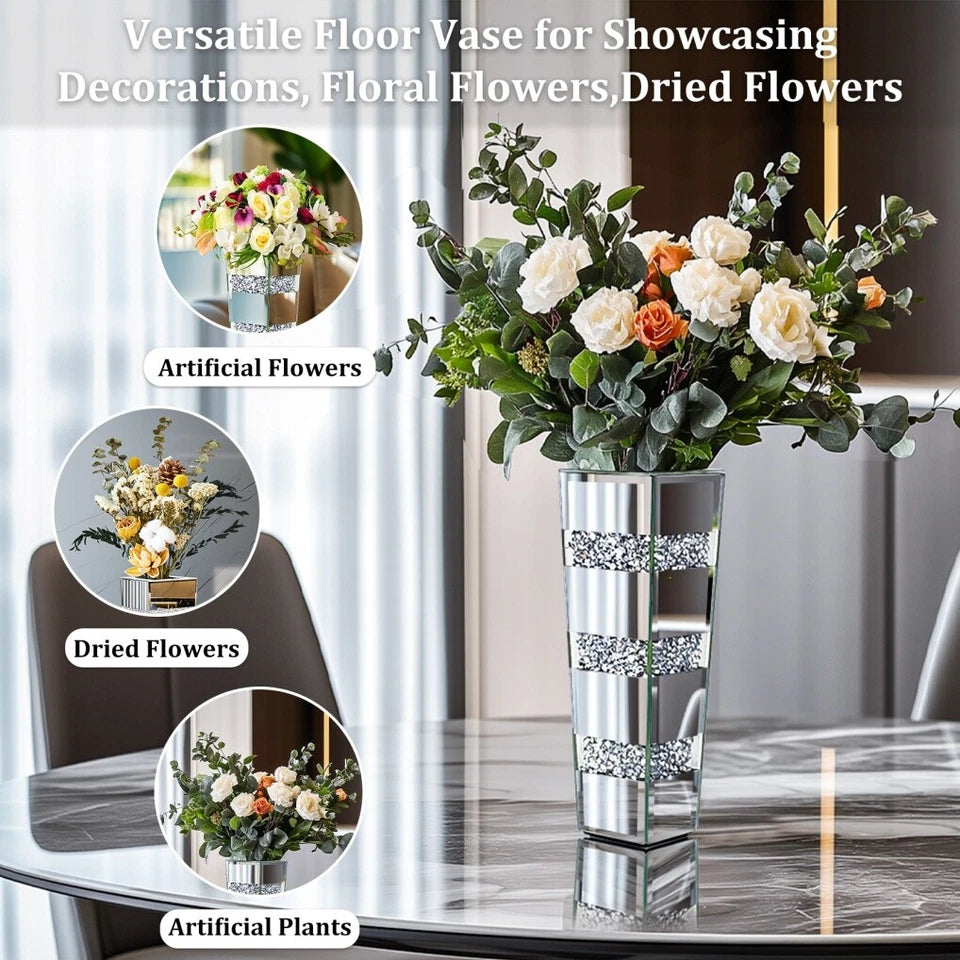 P&P Silver Diamond Inlaid Table Vase, Modern Decorative Centerpiece for Home