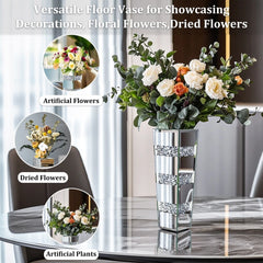 P&P Silver Diamond Inlaid Table Vase, Modern Decorative Centerpiece for Home