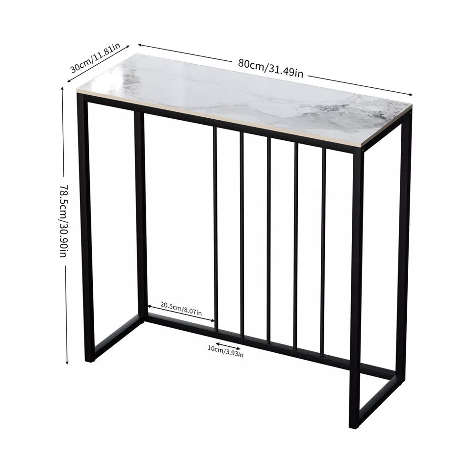 Contemporary sintered stone entryway table with metal frame