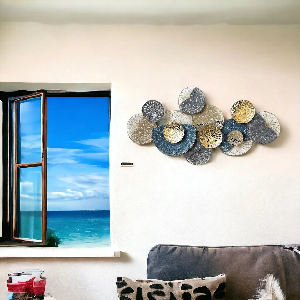 Elegant silver, gold and blue textured wall sculpture