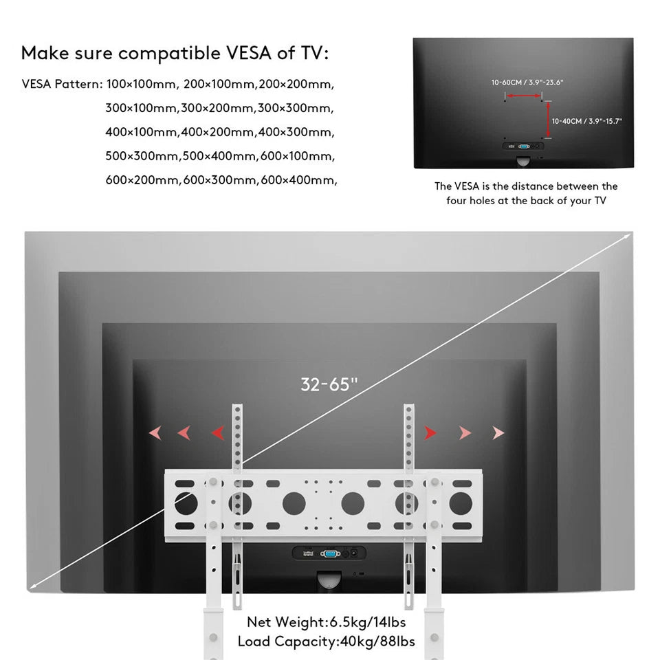 Freestanding white TV stand with built-in cable management
