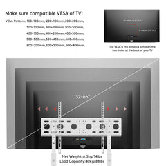 Freestanding white TV stand with built-in cable management