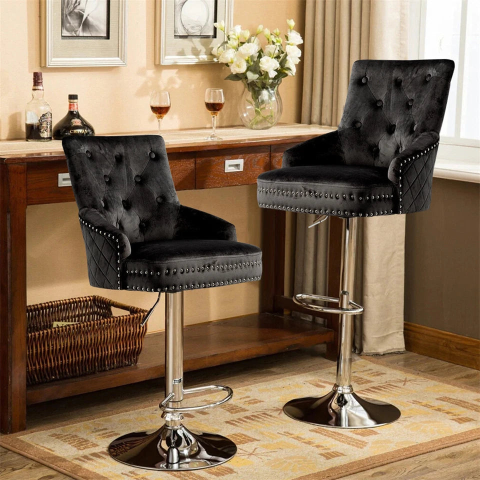 Luxury black velvet bar stool with decorative lion head design