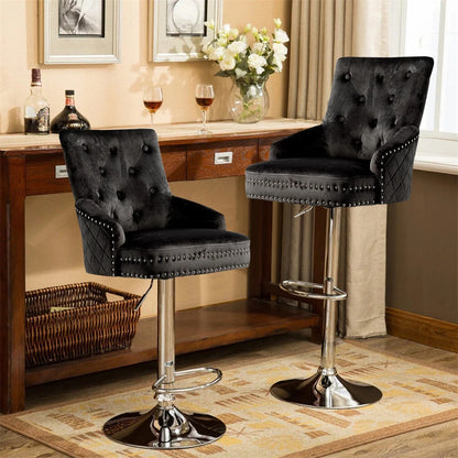 Luxury black velvet bar stool with decorative lion head design