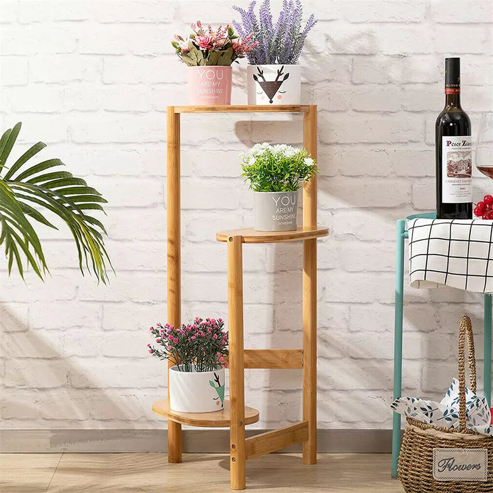 Wooden Plant Display Stand â€“ Rustic 3-Tier Ladder Shelf
