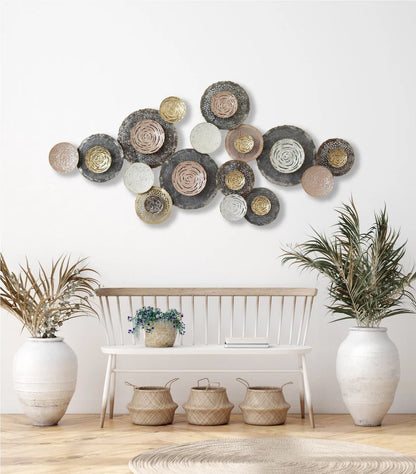 Multi-Tone Abstract Metal Wall Art with Textured Circular Layered Design