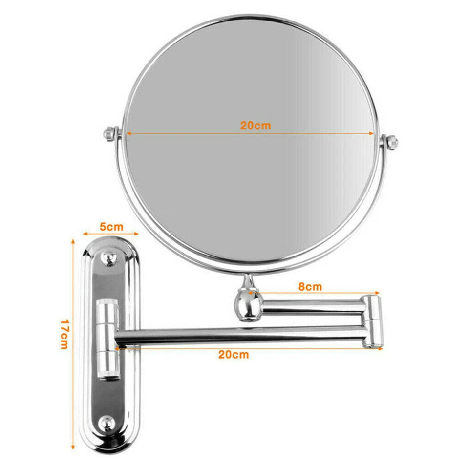 Adjustable chrome magnifying mirror for bathroom