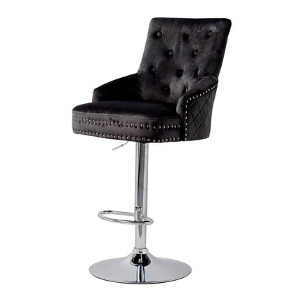 Contemporary black velvet bar chair with adjustable height
