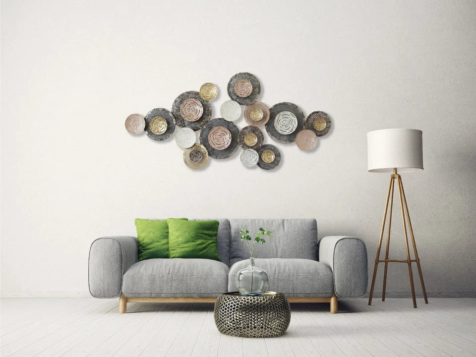 Multicoloured 160cm Giant Hand-Painted Metal Wall Art Painting in Art Deco Style for Modern Spaces