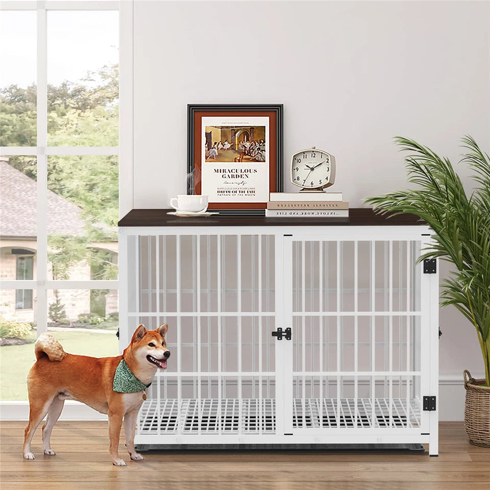 Wooden dog kennel with three-door design