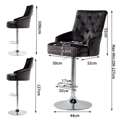 Premium swivel bar stool with velvet seat and lion head detail